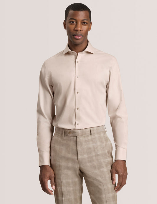 Ted Baker NANTUCKET Geo Texture Stretch Cotton Slim Fit Shirt TAUPE