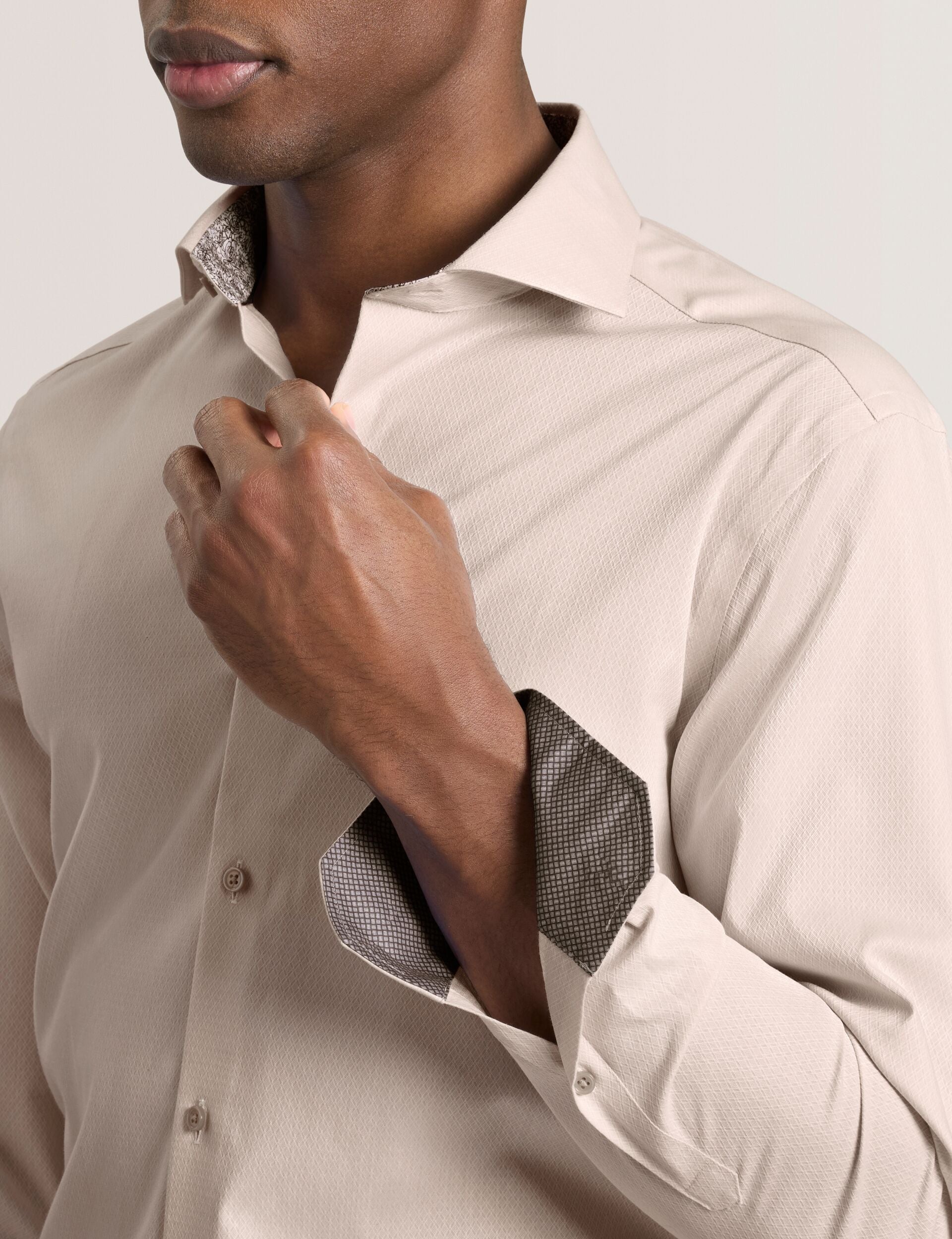 Ted Baker NANTUCKET Geo Texture Stretch Cotton Slim Fit Shirt TAUPE