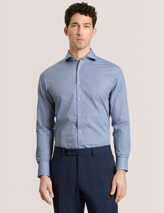 Ted Baker NANTUCKET Geo Print Stretch Cotton Slim Fit Shirt BRIGHT BLUE