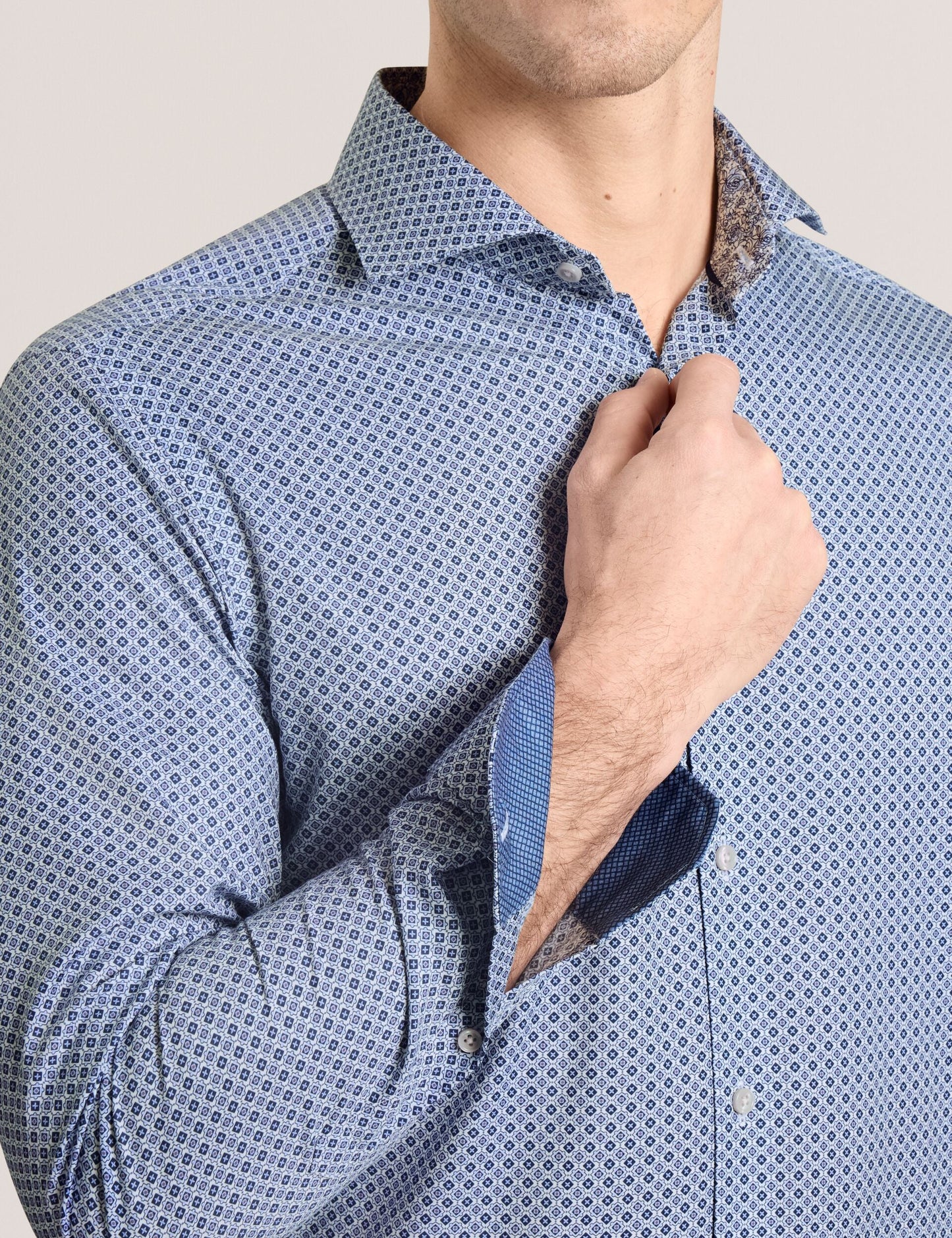 Ted Baker NANTUCKET Geo Print Stretch Cotton Slim Fit Shirt BRIGHT BLUE