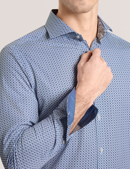 Ted Baker NANTUCKET Geo Print Stretch Cotton Slim Fit Shirt BRIGHT BLUE