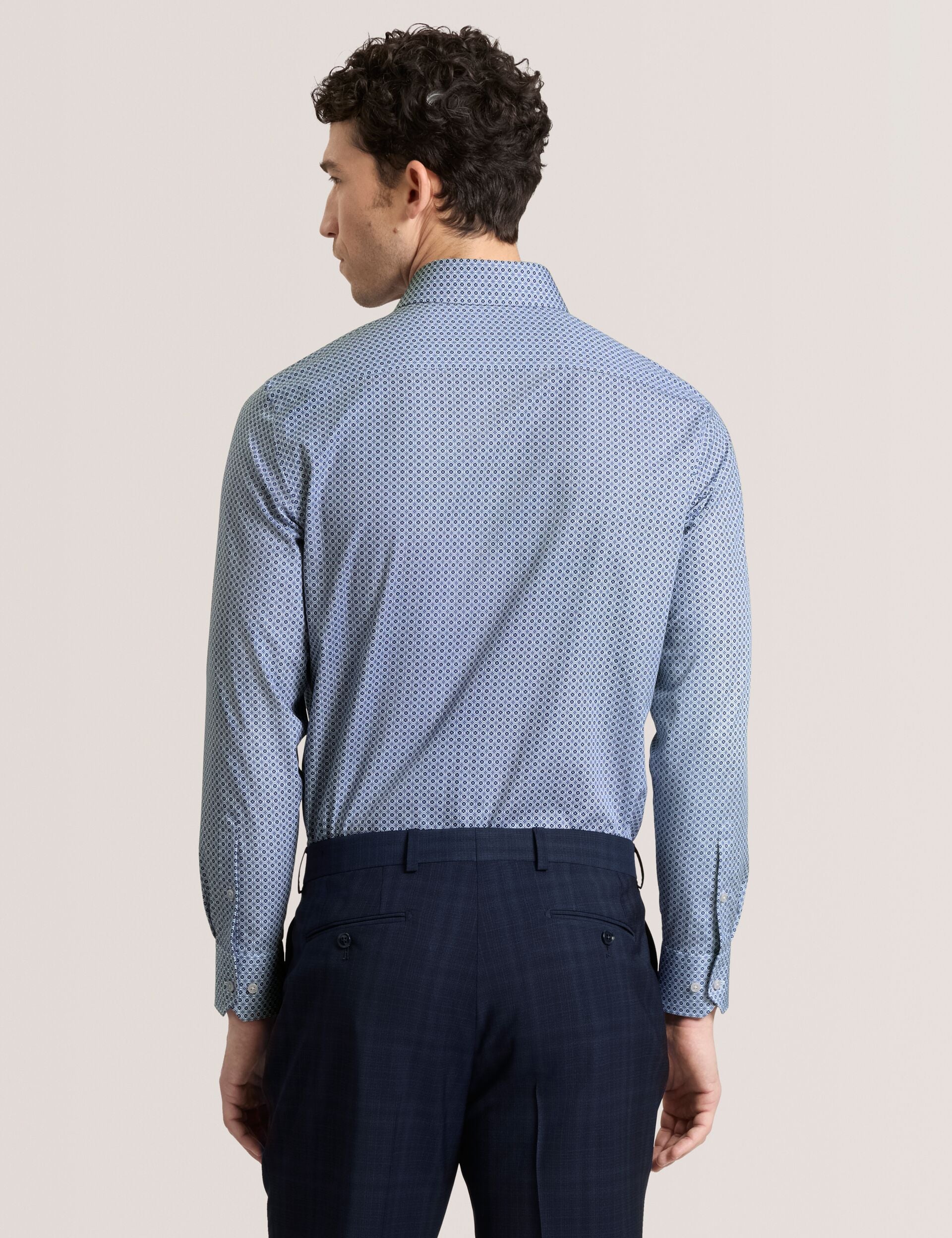 Ted Baker NANTUCKET Geo Print Stretch Cotton Slim Fit Shirt BRIGHT BLUE