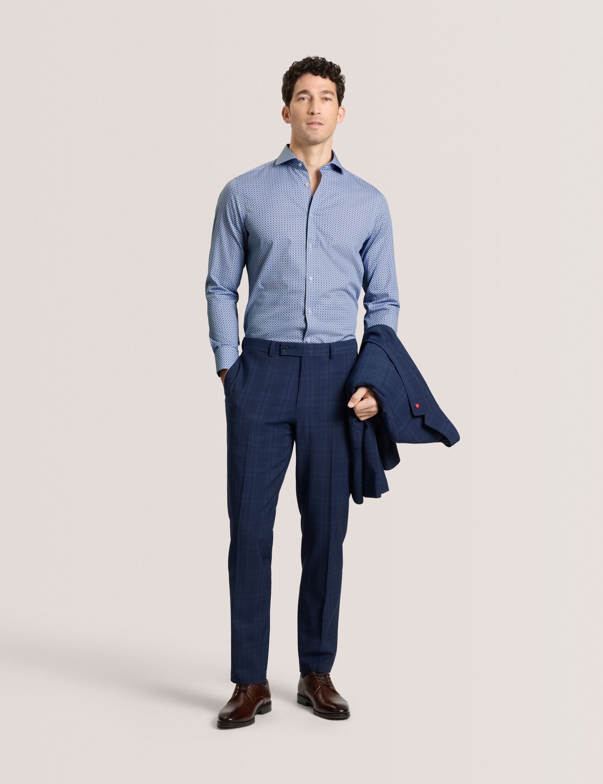 Ted Baker NANTUCKET Geo Print Stretch Cotton Slim Fit Shirt BRIGHT BLUE