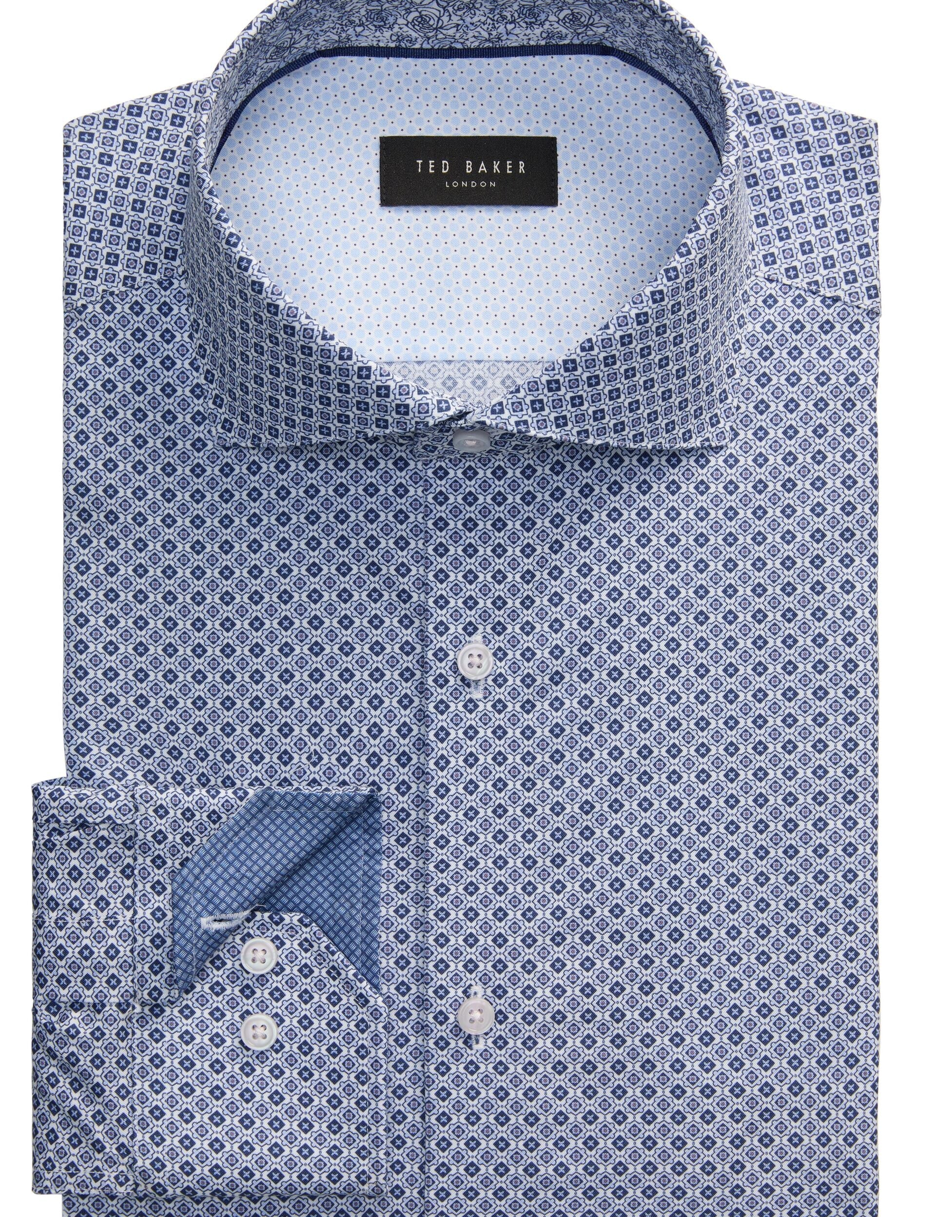 Ted Baker NANTUCKET Geo Print Stretch Cotton Slim Fit Shirt BRIGHT BLUE