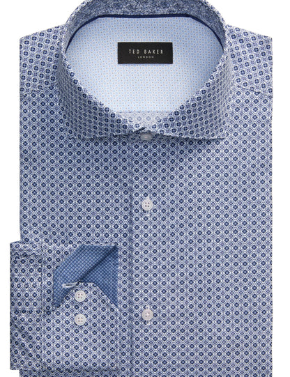 Ted Baker NANTUCKET Geo Print Stretch Cotton Slim Fit Shirt BRIGHT BLUE