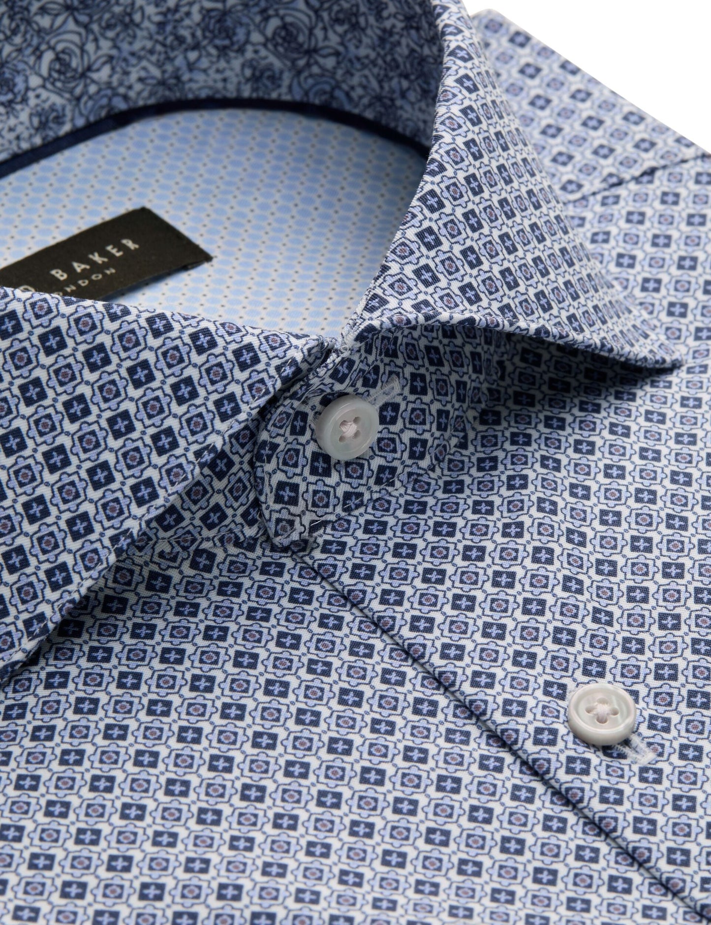 Ted Baker NANTUCKET Geo Print Stretch Cotton Slim Fit Shirt BRIGHT BLUE