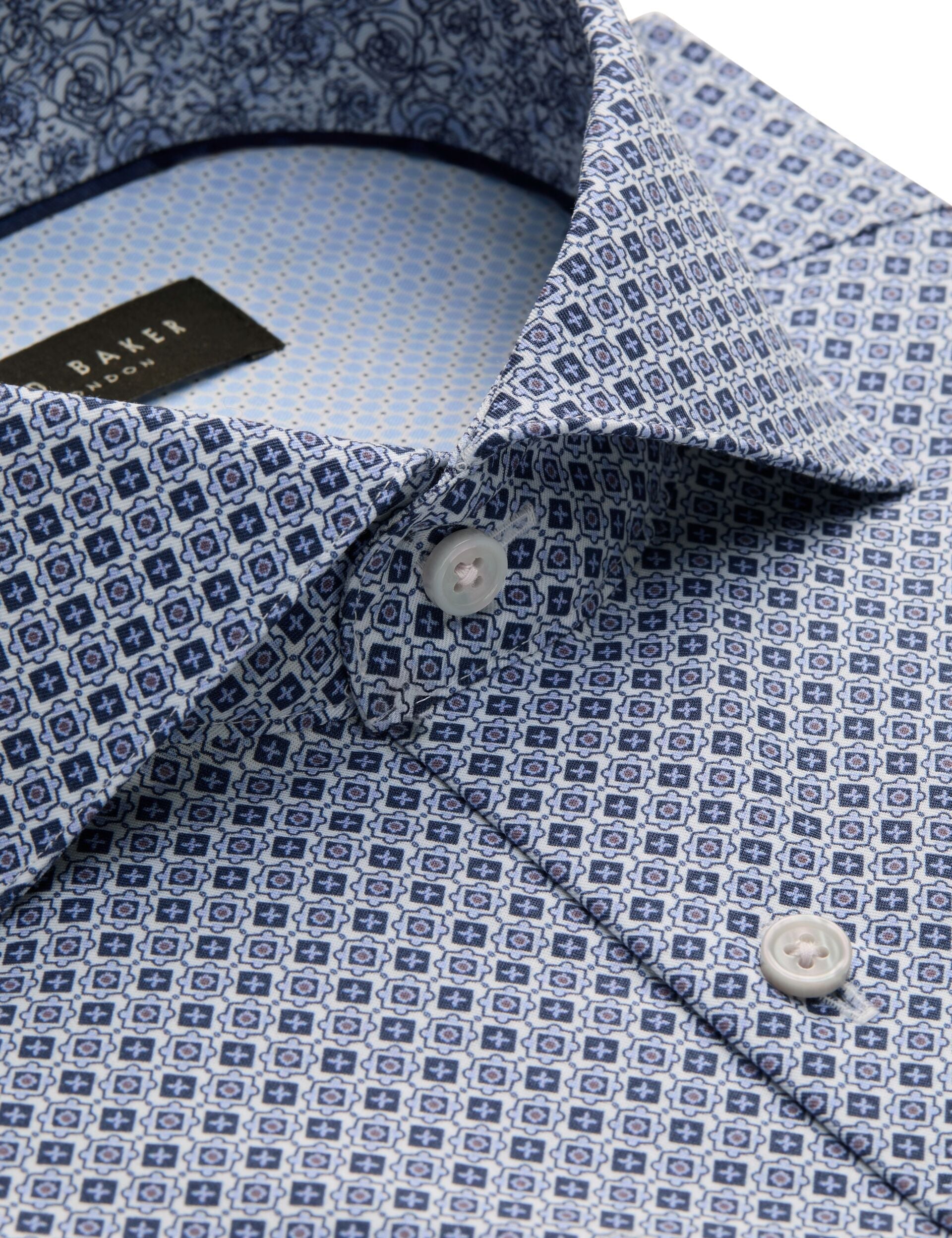 Ted Baker NANTUCKET Geo Print Stretch Cotton Slim Fit Shirt BRIGHT BLUE