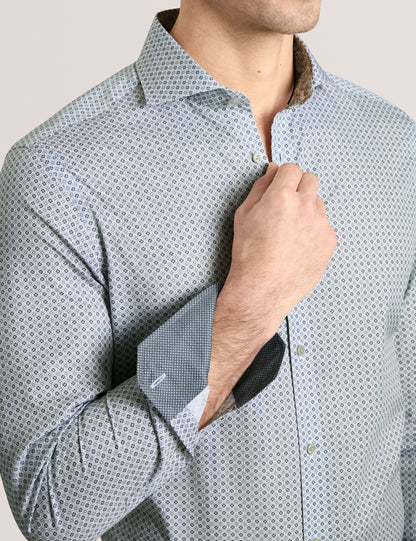 Ted Baker NANTUCKET Geo Print Stretch Cotton Slim Fit Shirt MID GREY