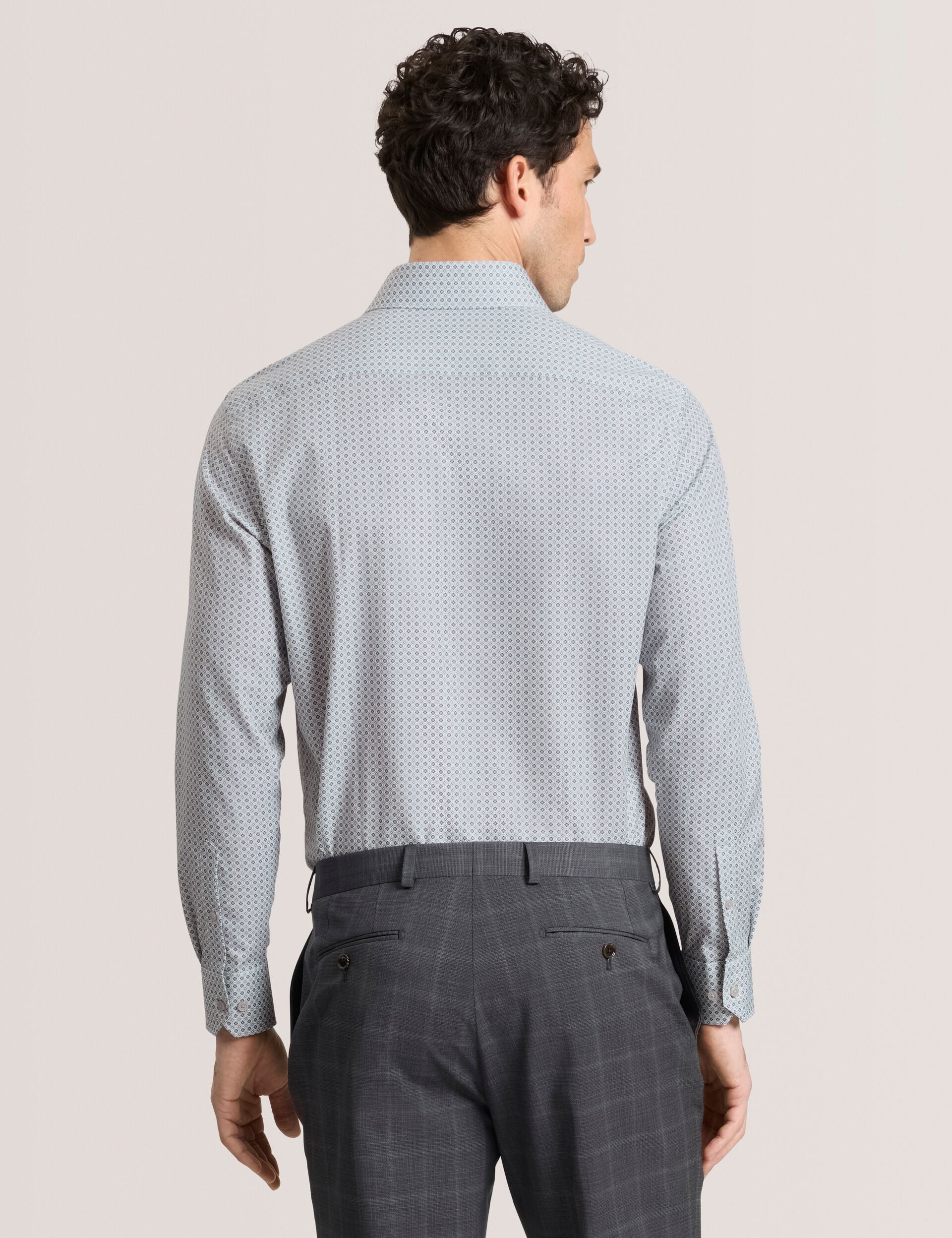 Ted Baker NANTUCKET Geo Print Stretch Cotton Slim Fit Shirt MID GREY