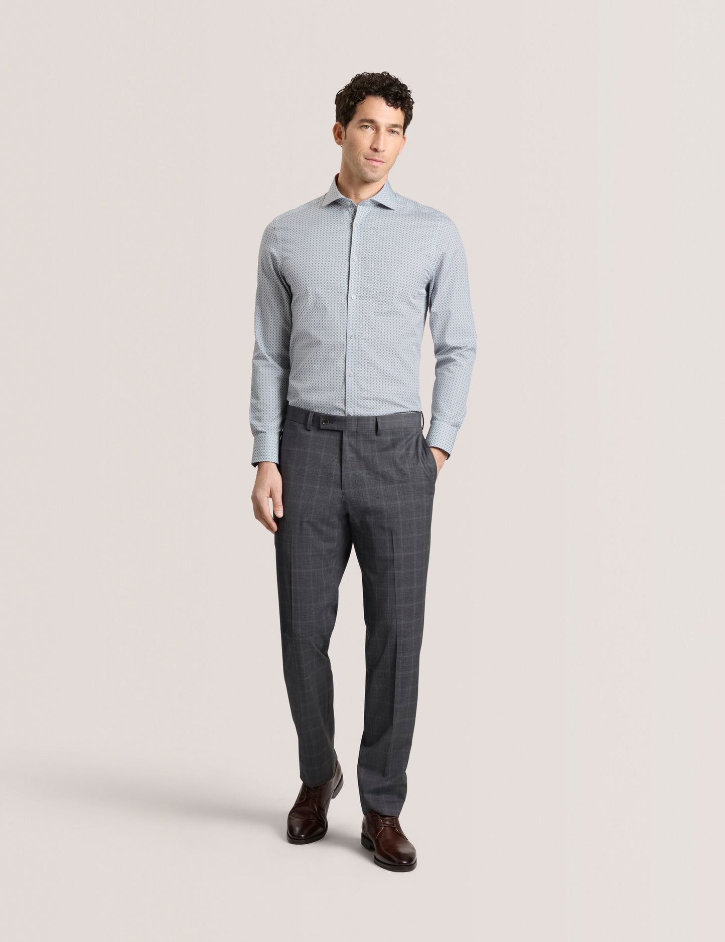 Ted Baker NANTUCKET Geo Print Stretch Cotton Slim Fit Shirt MID GREY