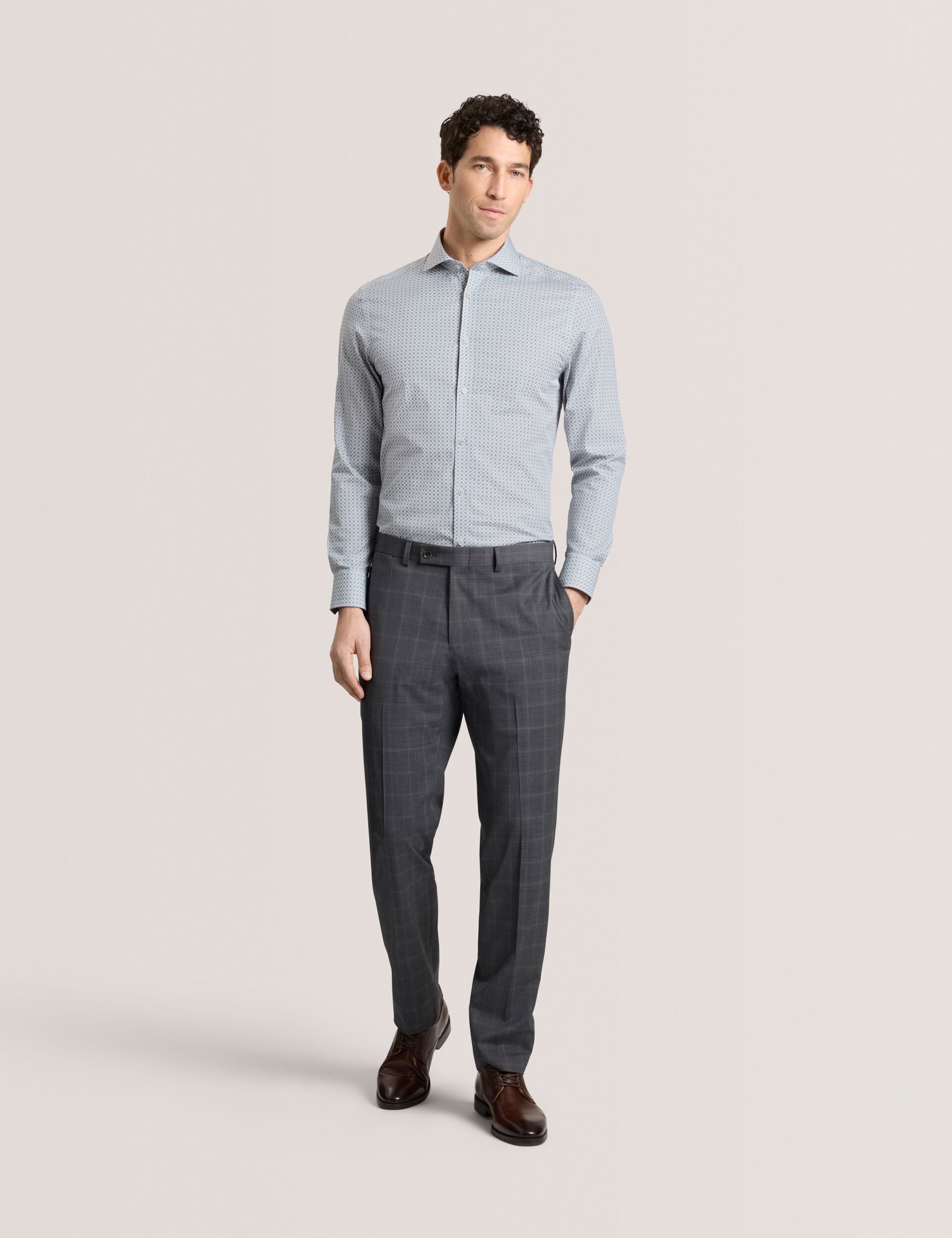 Ted Baker NANTUCKET Geo Print Stretch Cotton Slim Fit Shirt MID GREY