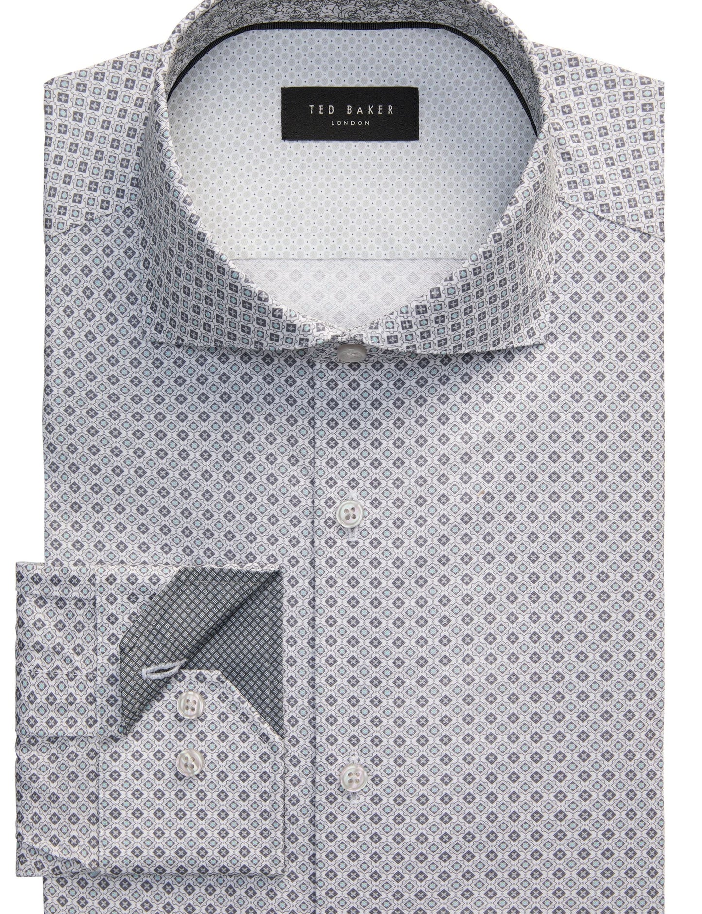 Ted Baker NANTUCKET Geo Print Stretch Cotton Slim Fit Shirt MID GREY