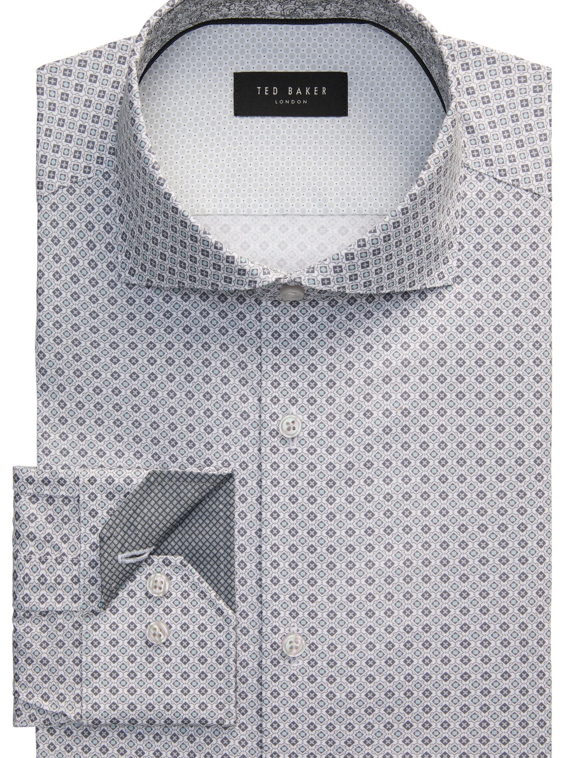 Ted Baker NANTUCKET Geo Print Stretch Cotton Slim Fit Shirt MID GREY