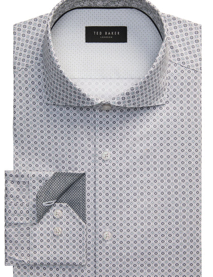 Ted Baker NANTUCKET Geo Print Stretch Cotton Slim Fit Shirt MID GREY