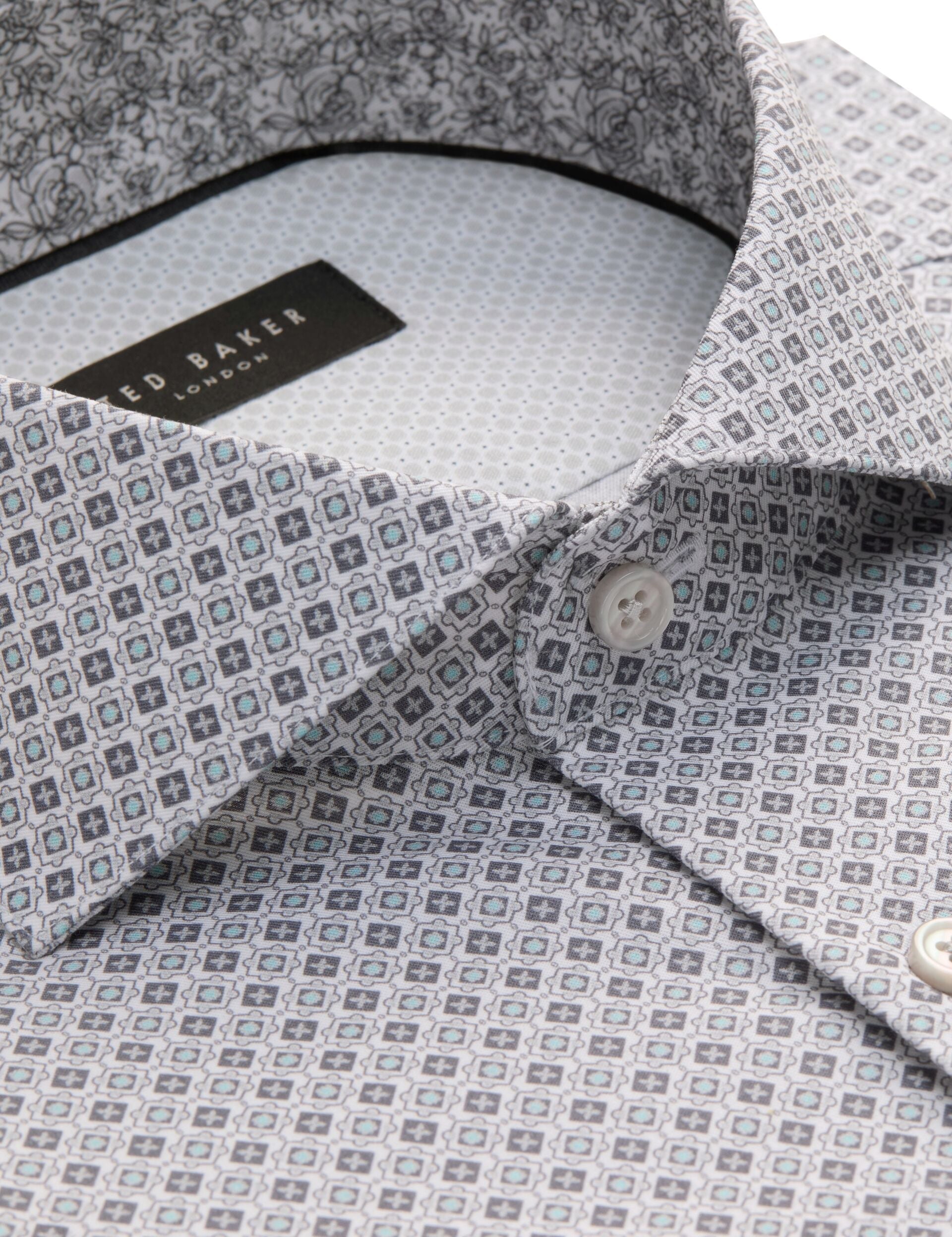 Ted Baker NANTUCKET Geo Print Stretch Cotton Slim Fit Shirt MID GREY