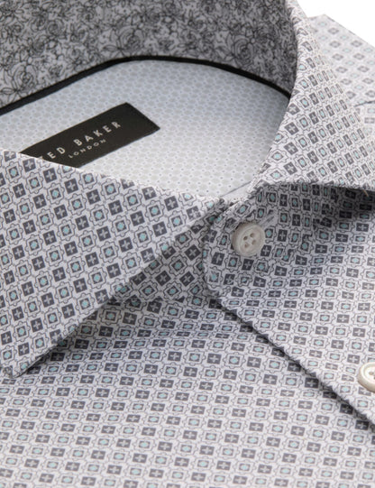Ted Baker NANTUCKET Geo Print Stretch Cotton Slim Fit Shirt MID GREY