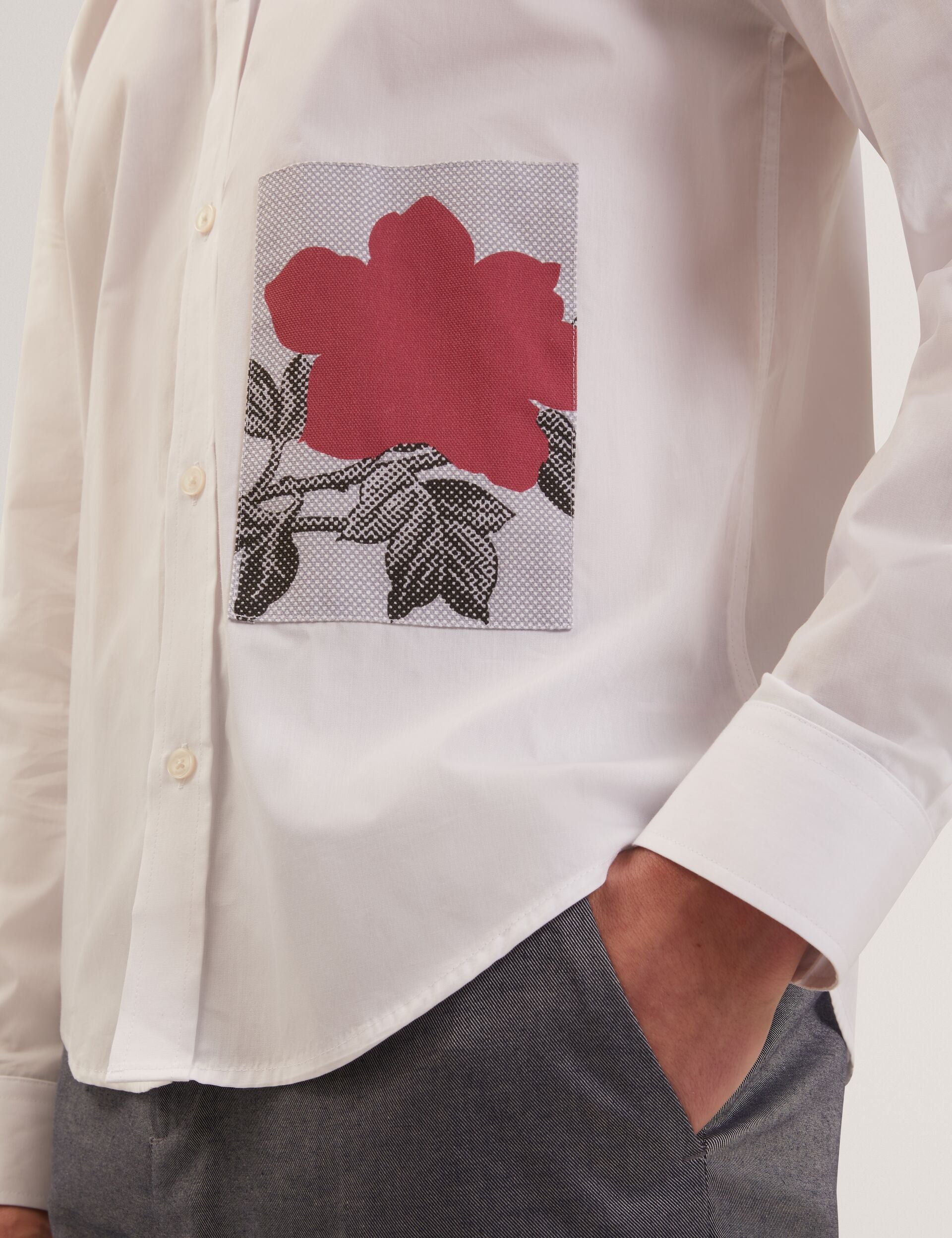Ted Baker ALVIRO Graphic Patch Relaxed Fit Cotton Shirt WHITE