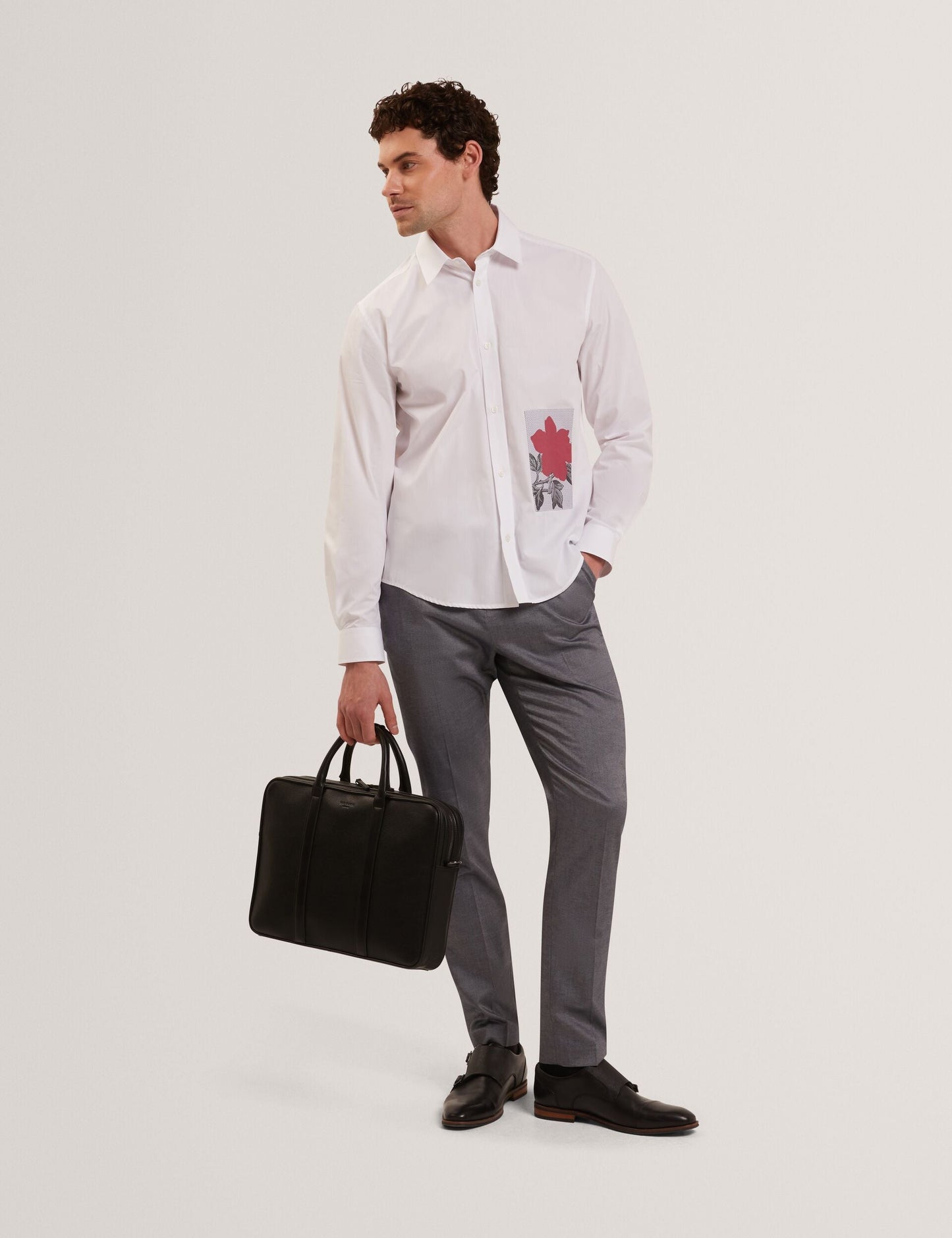 Ted Baker ALVIRO Graphic Patch Relaxed Fit Cotton Shirt WHITE