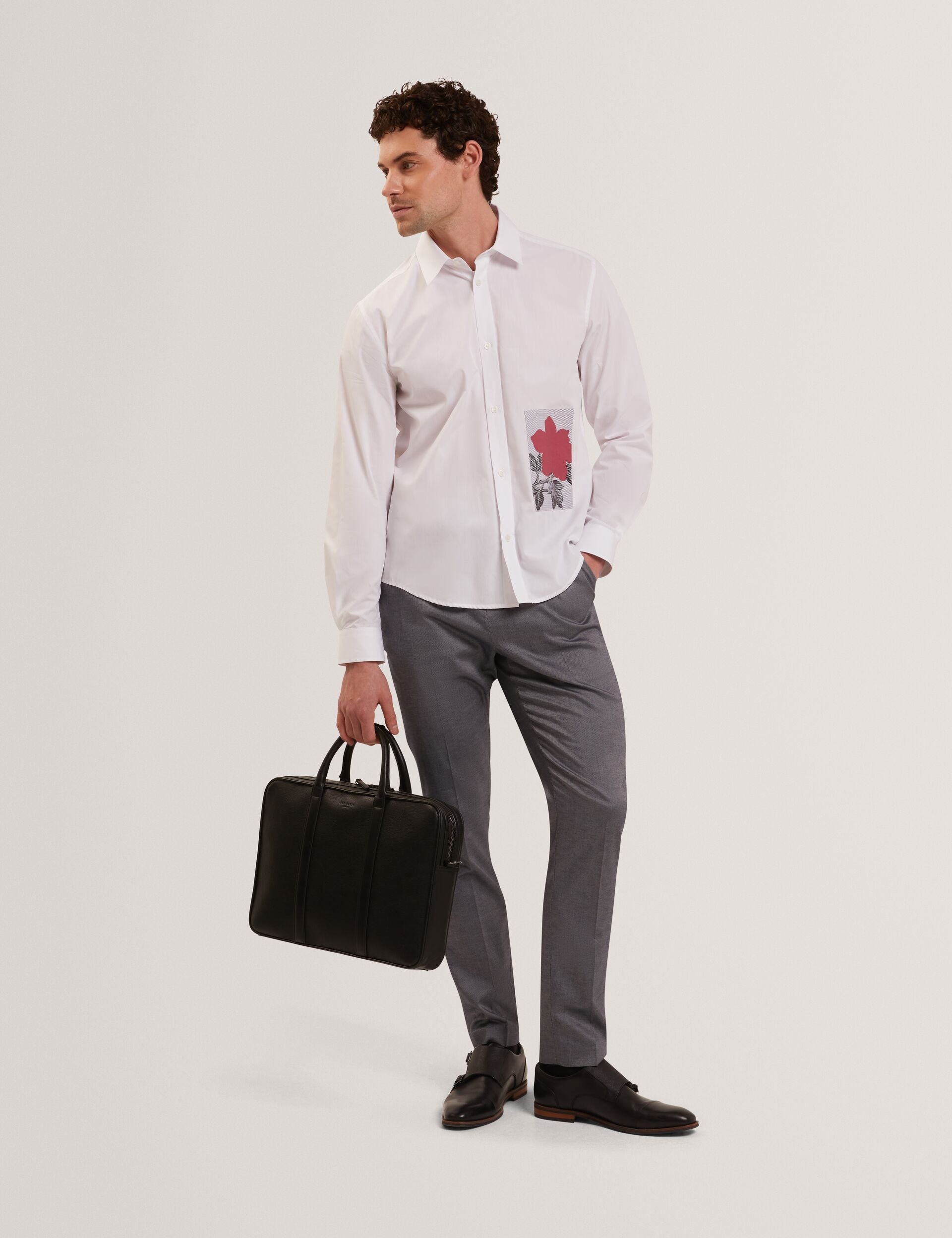 Ted Baker ALVIRO Graphic Patch Relaxed Fit Cotton Shirt WHITE