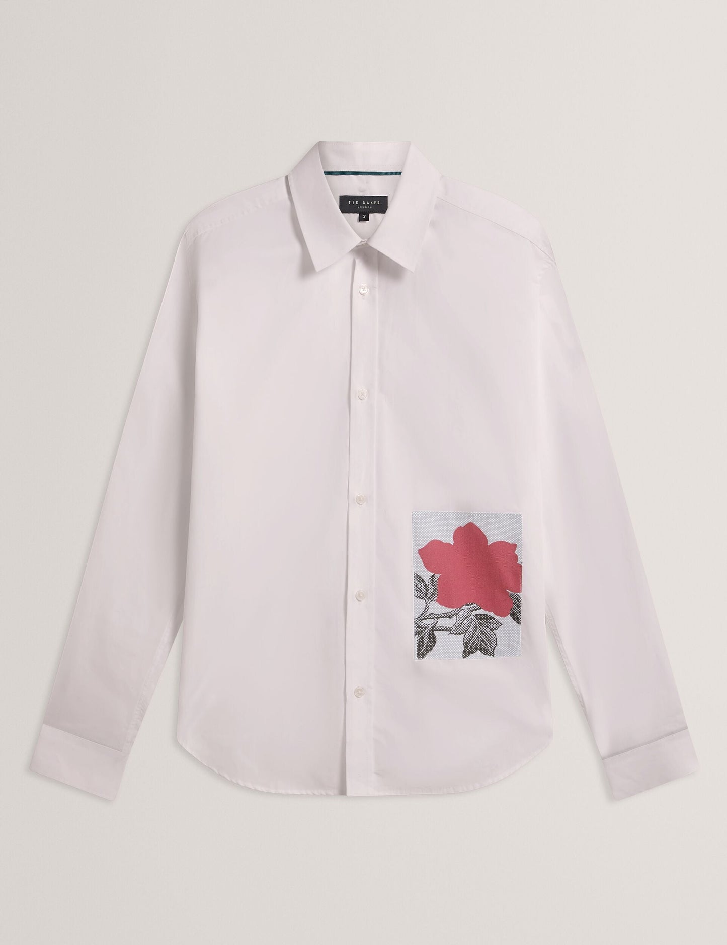 Ted Baker ALVIRO Graphic Patch Relaxed Fit Cotton Shirt WHITE