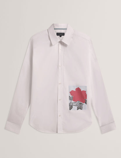 Ted Baker ALVIRO Graphic Patch Relaxed Fit Cotton Shirt WHITE