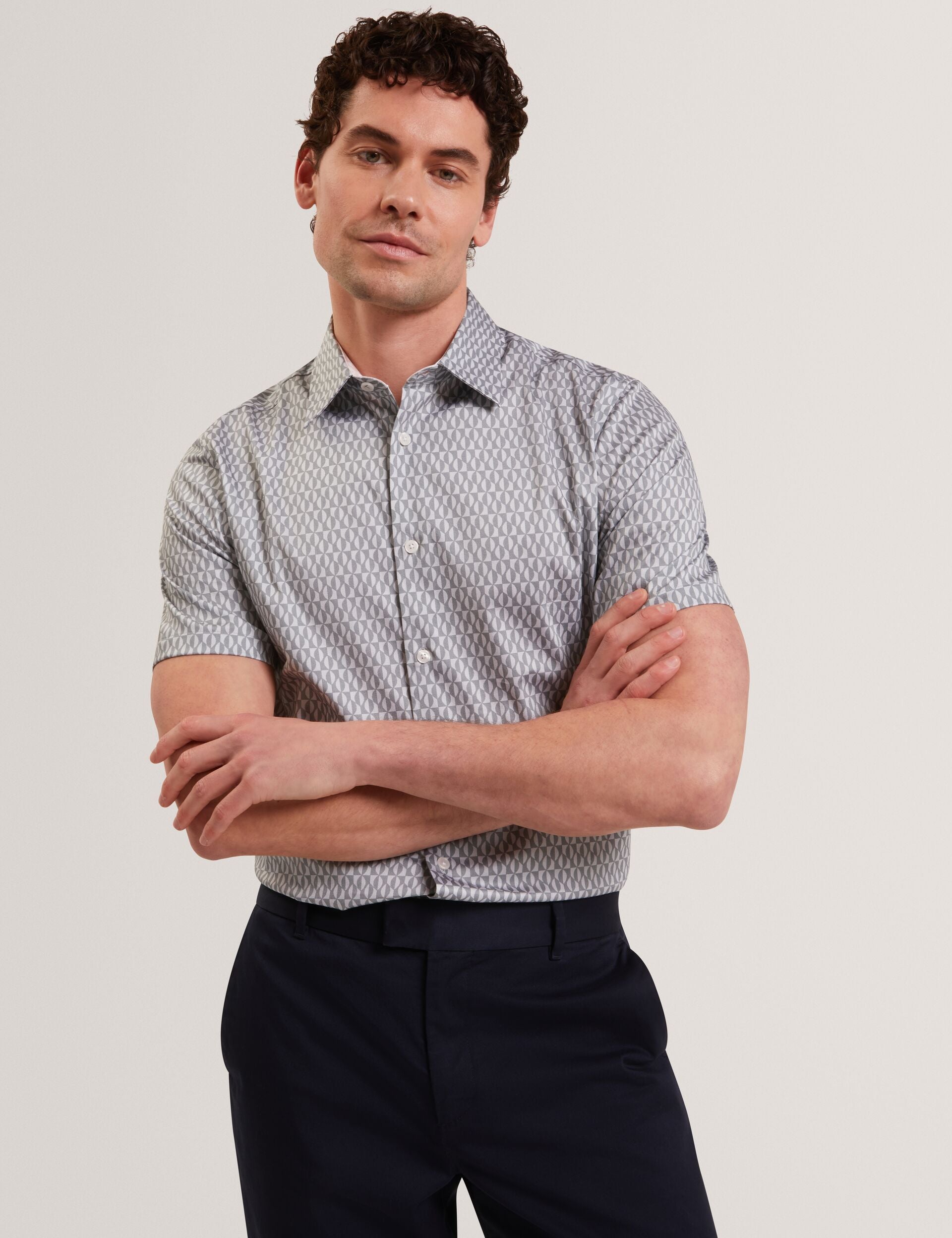 Ted Baker CAMBAY Geometric Leaf Print Short Sleeve Shirt LIGHT BLUE
