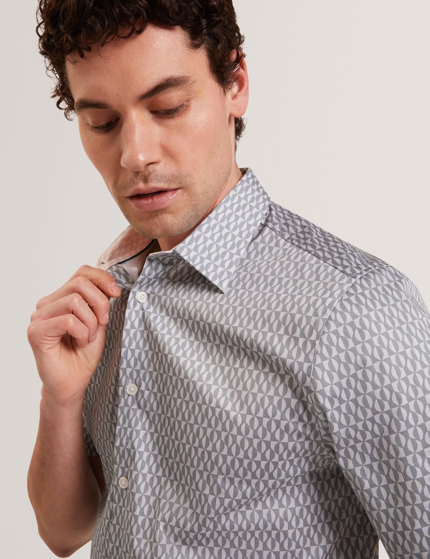 Ted Baker CAMBAY Geometric Leaf Print Short Sleeve Shirt LIGHT BLUE
