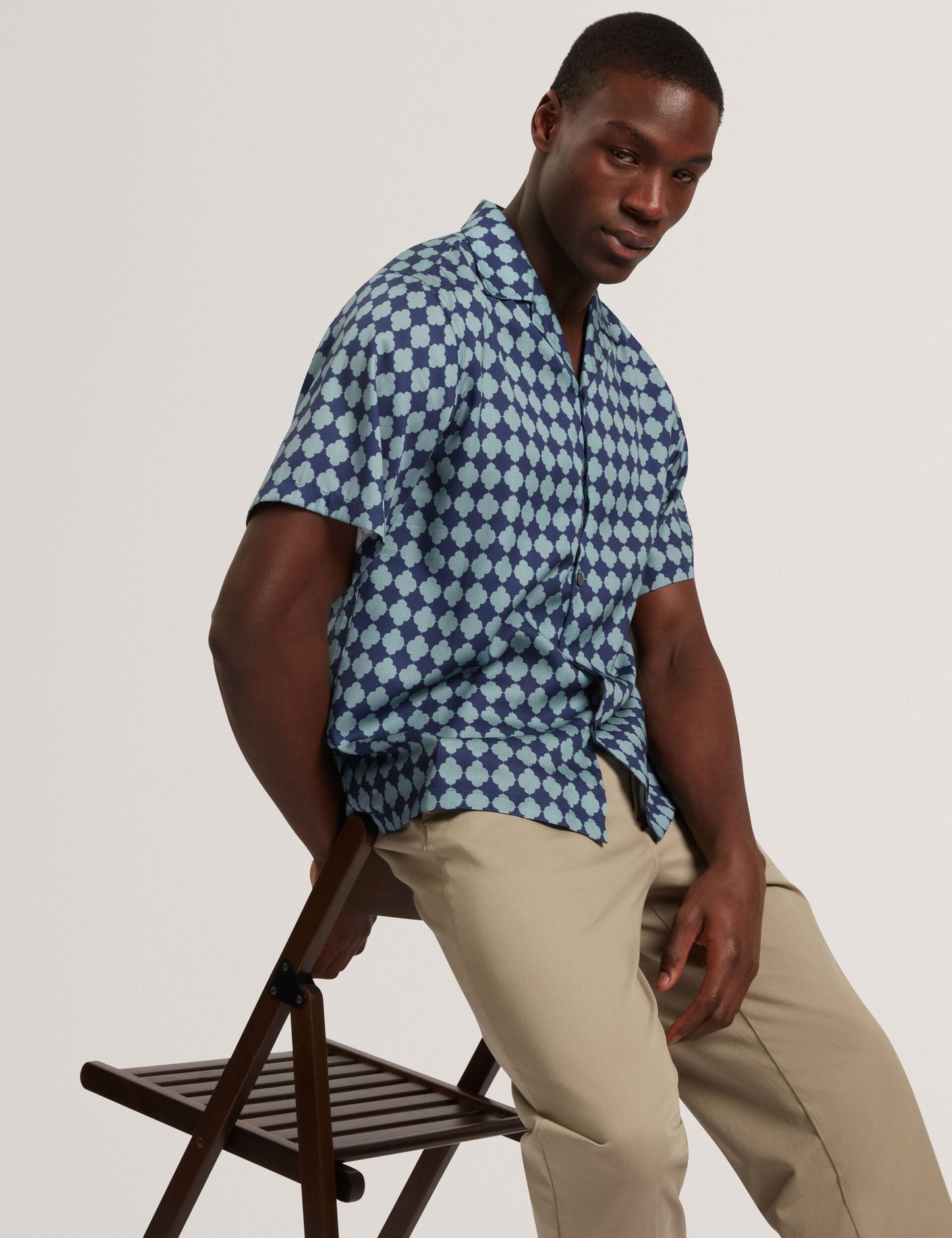 Ted Baker IBICUI Tile Print Tencel Short Sleeve Shirt BLUE