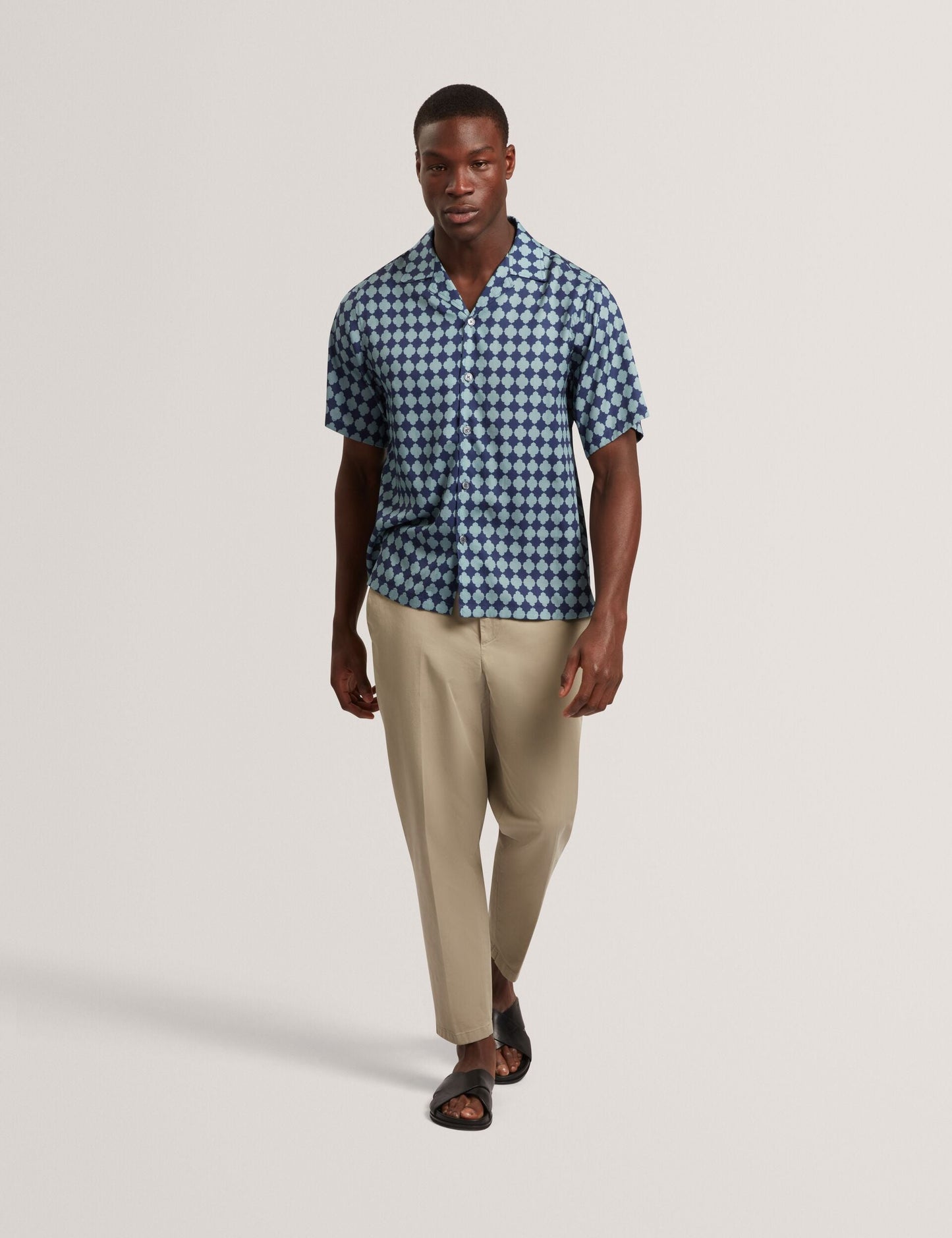 Ted Baker IBICUI Tile Print Tencel Short Sleeve Shirt BLUE