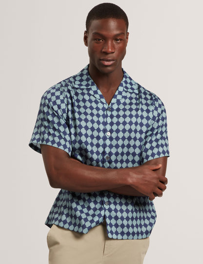 Ted Baker IBICUI Tile Print Tencel Short Sleeve Shirt BLUE