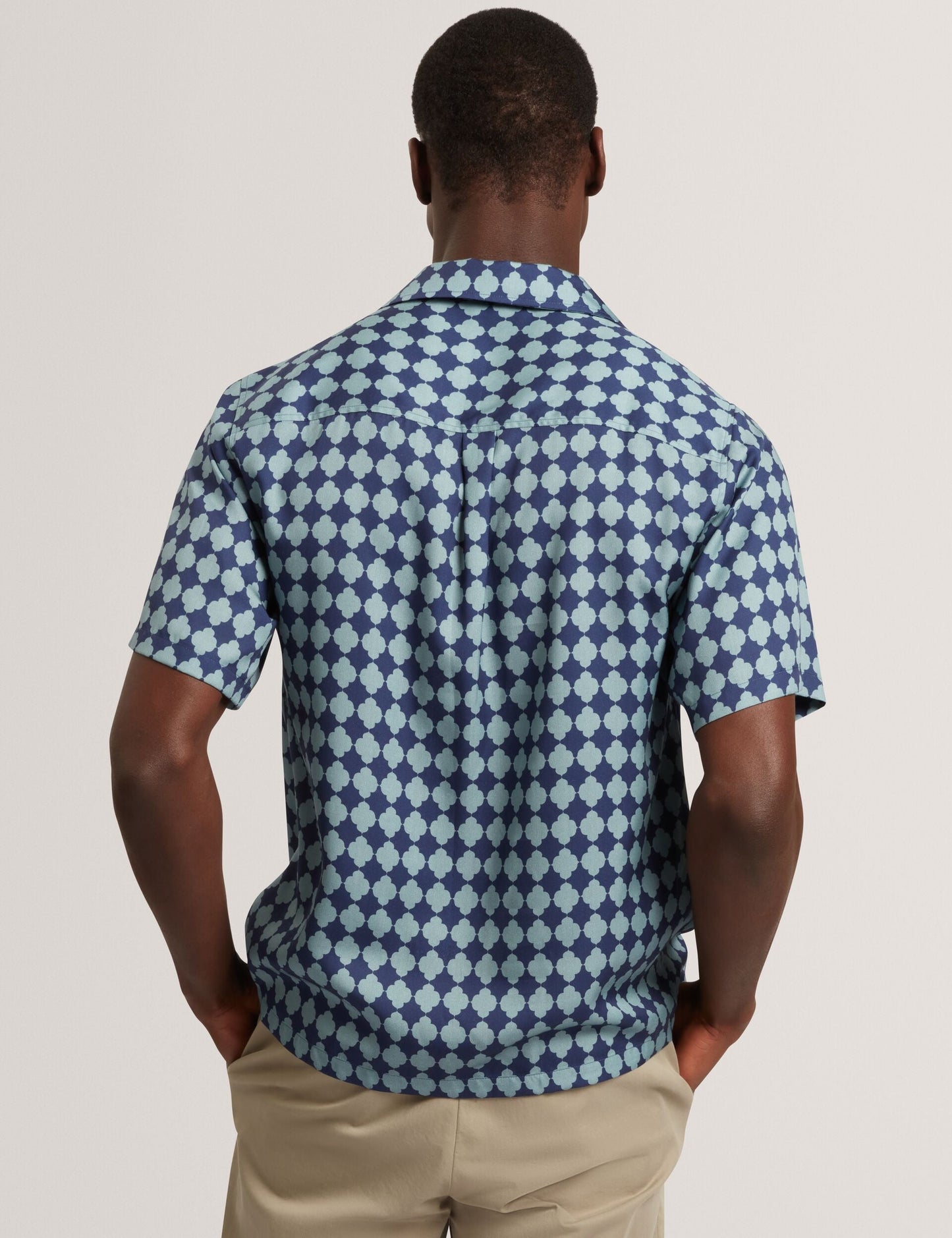 Ted Baker IBICUI Tile Print Tencel Short Sleeve Shirt BLUE