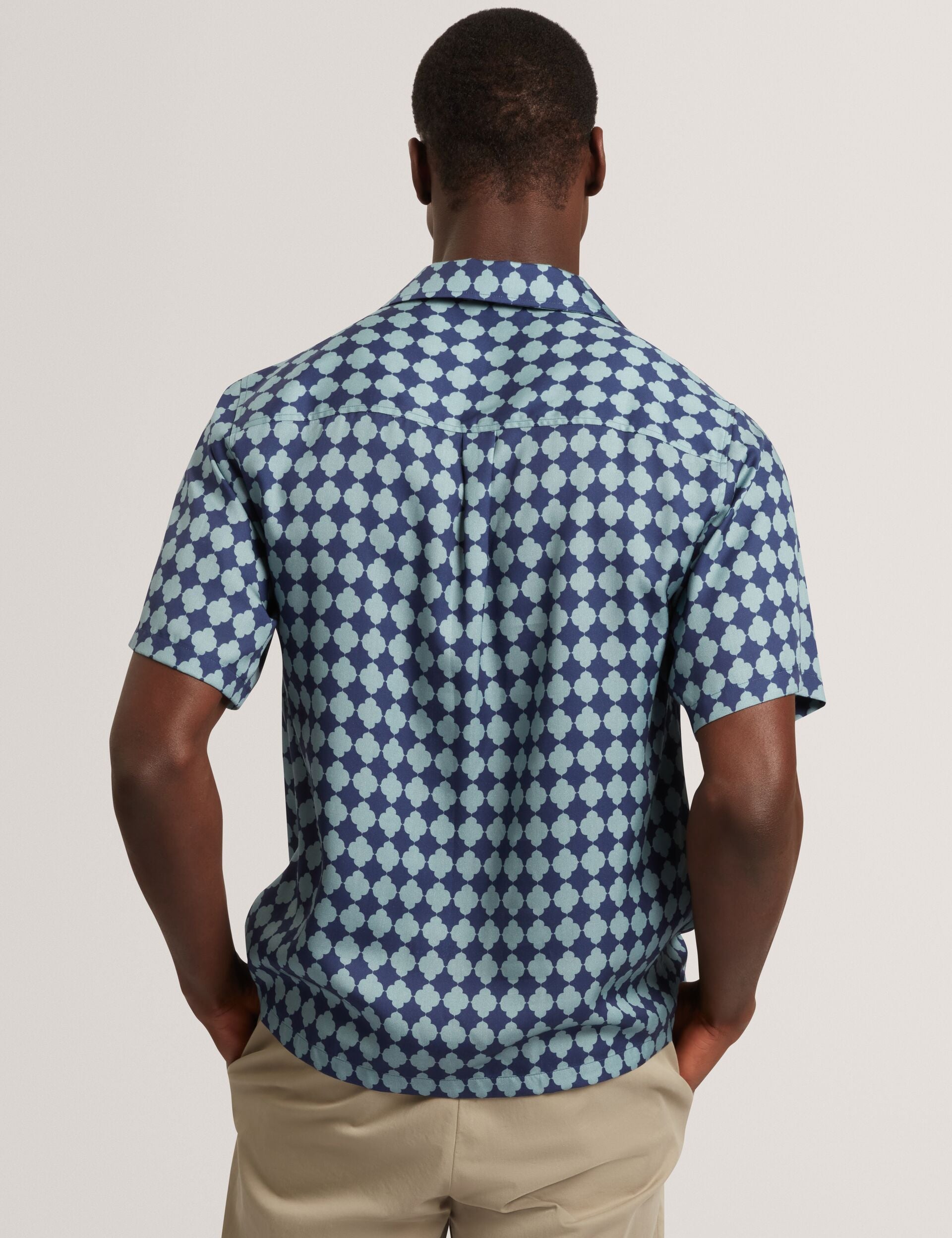 Ted Baker IBICUI Tile Print Tencel Short Sleeve Shirt BLUE