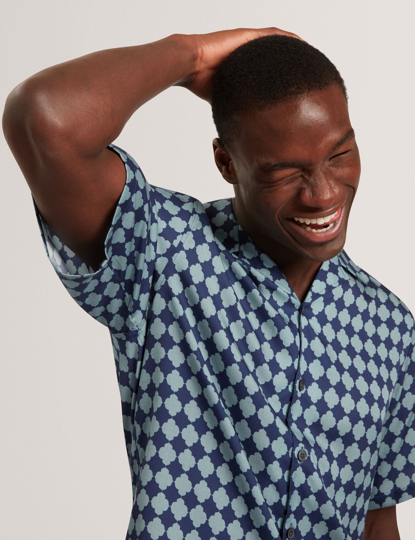 Ted Baker IBICUI Tile Print Tencel Short Sleeve Shirt BLUE