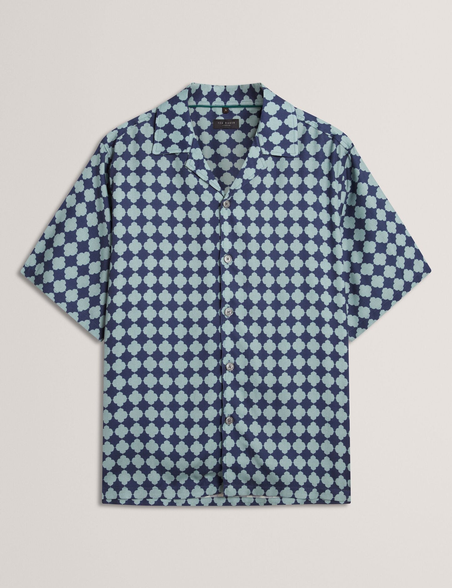 Ted Baker IBICUI Tile Print Tencel Short Sleeve Shirt BLUE