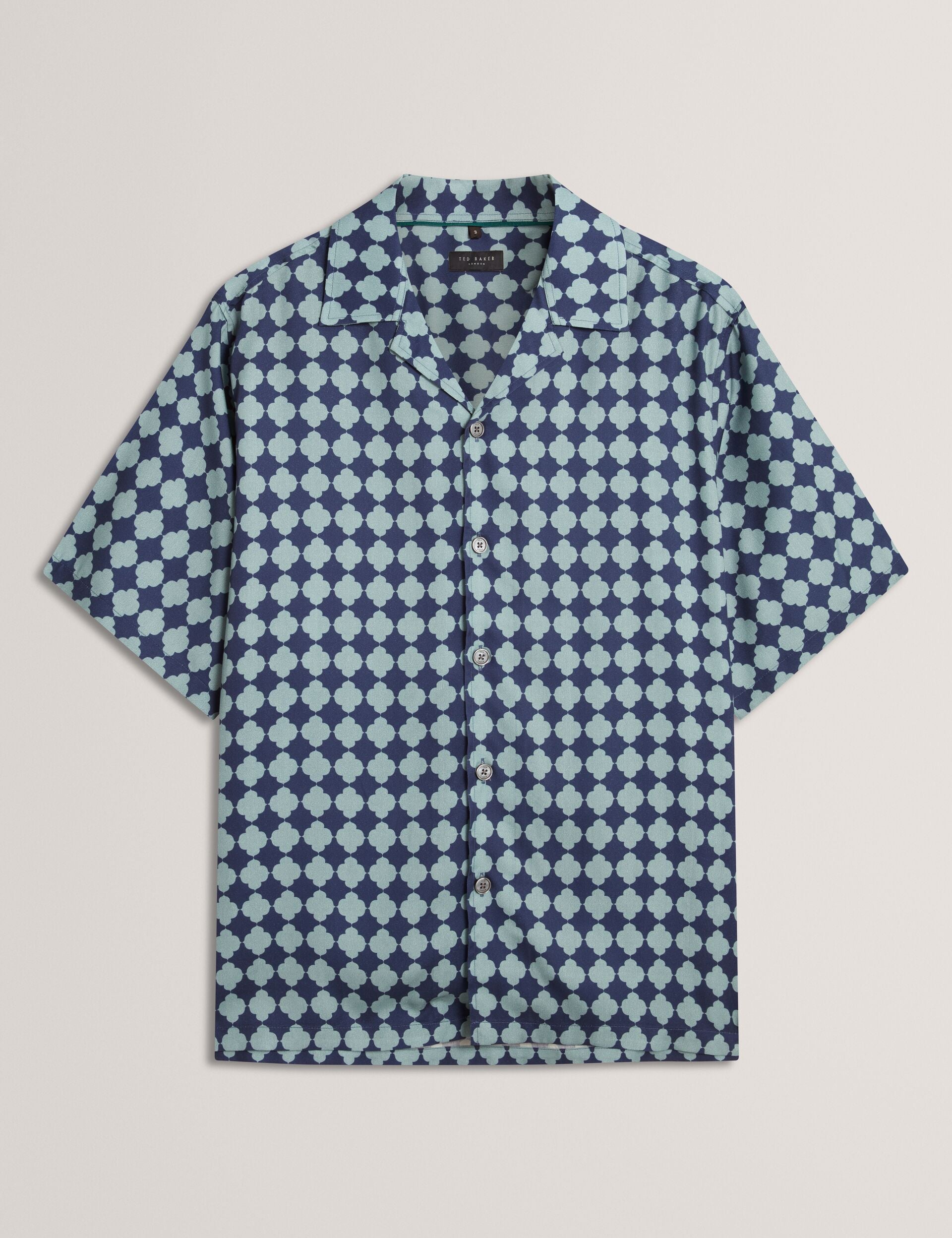 Ted Baker IBICUI Tile Print Tencel Short Sleeve Shirt BLUE