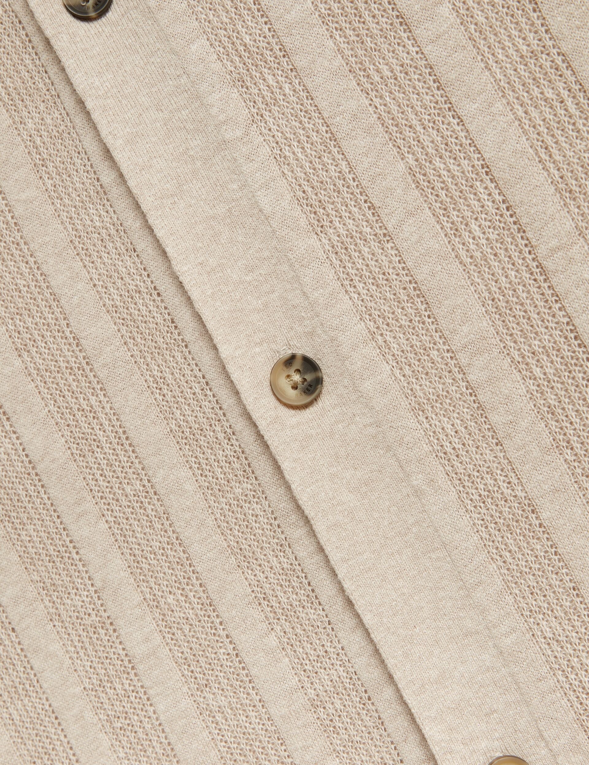 Ted Baker EDIO Stitched Stripe Knit Button-Through Polo ECRU