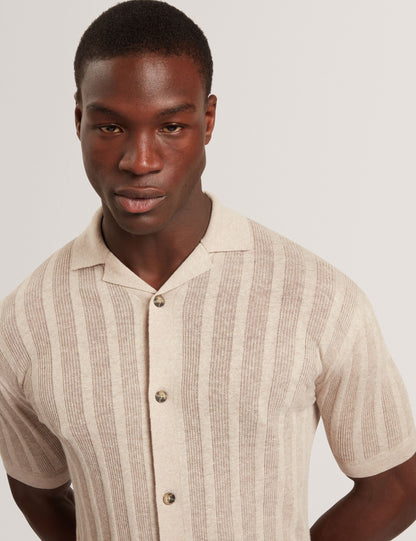 Ted Baker EDIO Stitched Stripe Knit Button-Through Polo ECRU