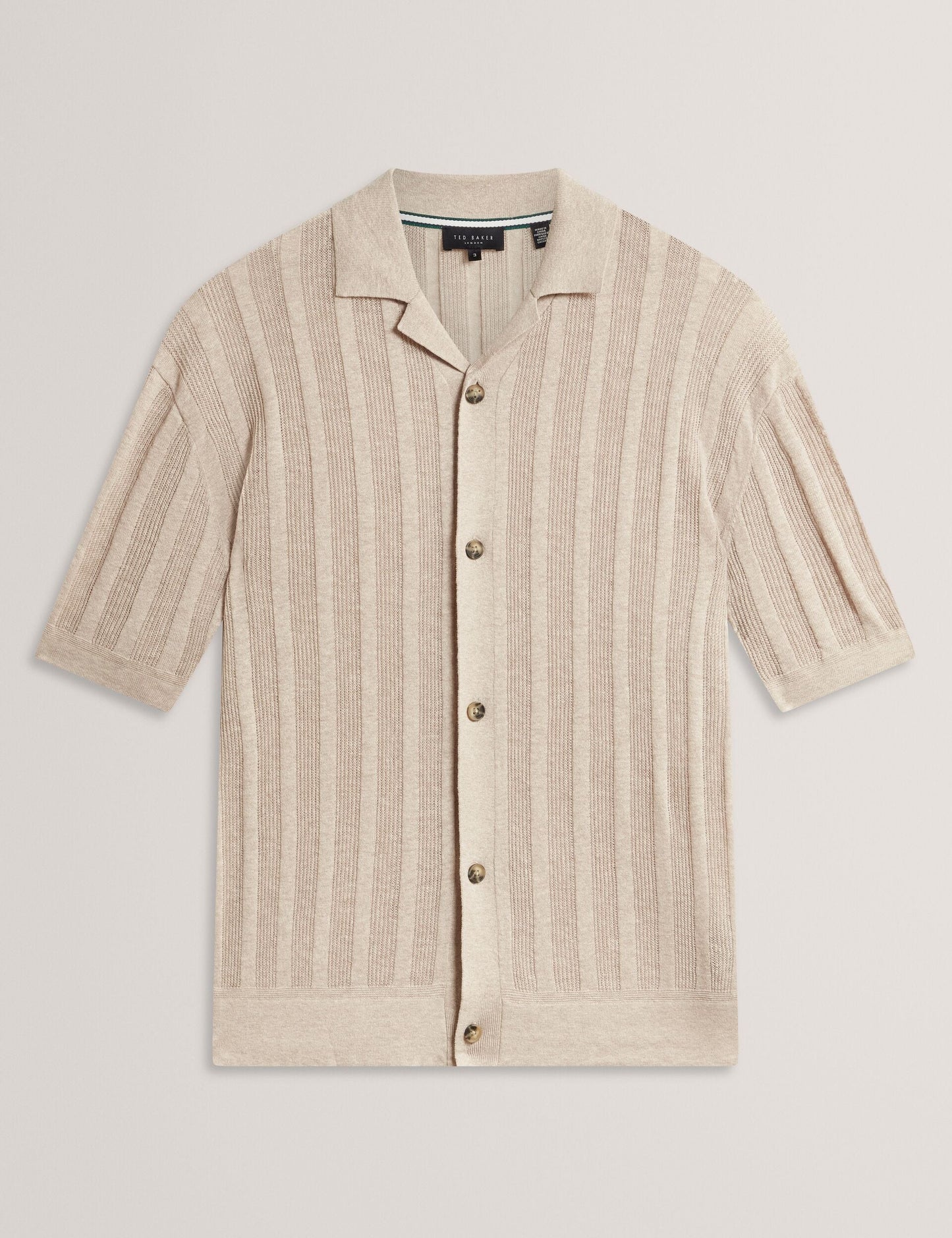 Ted Baker EDIO Stitched Stripe Knit Button-Through Polo ECRU
