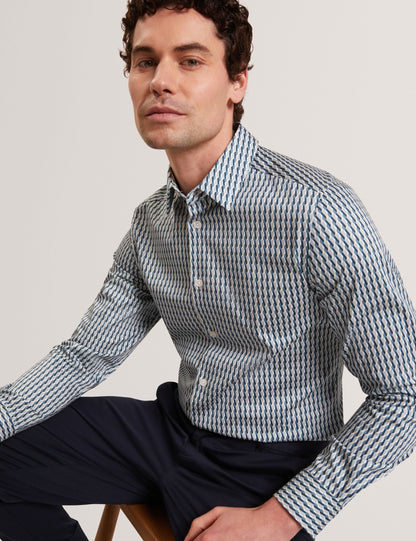 Ted Baker FIRDAWI Slim Geo Striped Long Sleeve Shirt NAVY