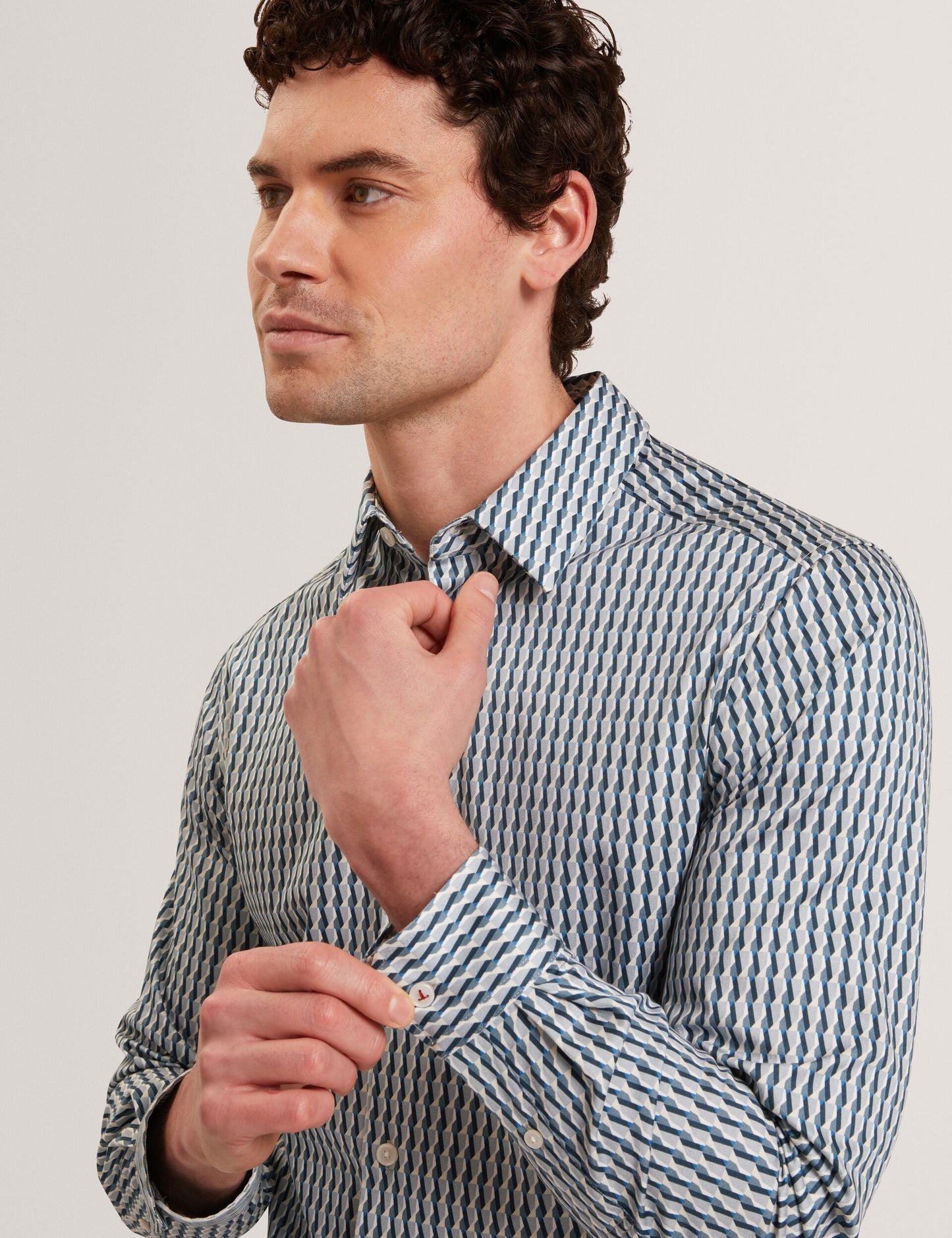 Ted Baker FIRDAWI Slim Geo Striped Long Sleeve Shirt NAVY