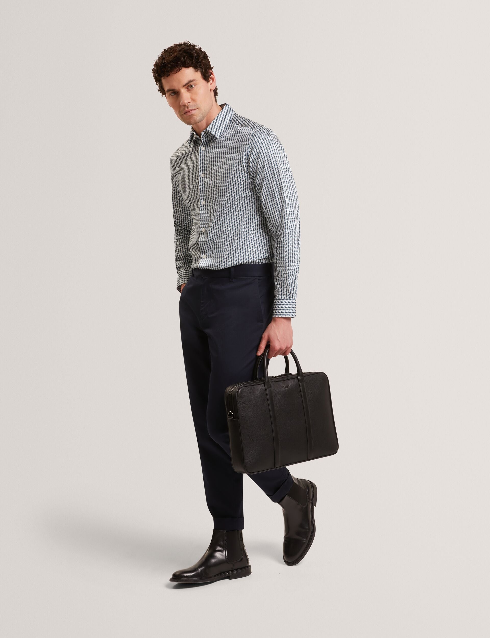 Ted Baker FIRDAWI Slim Geo Striped Long Sleeve Shirt NAVY
