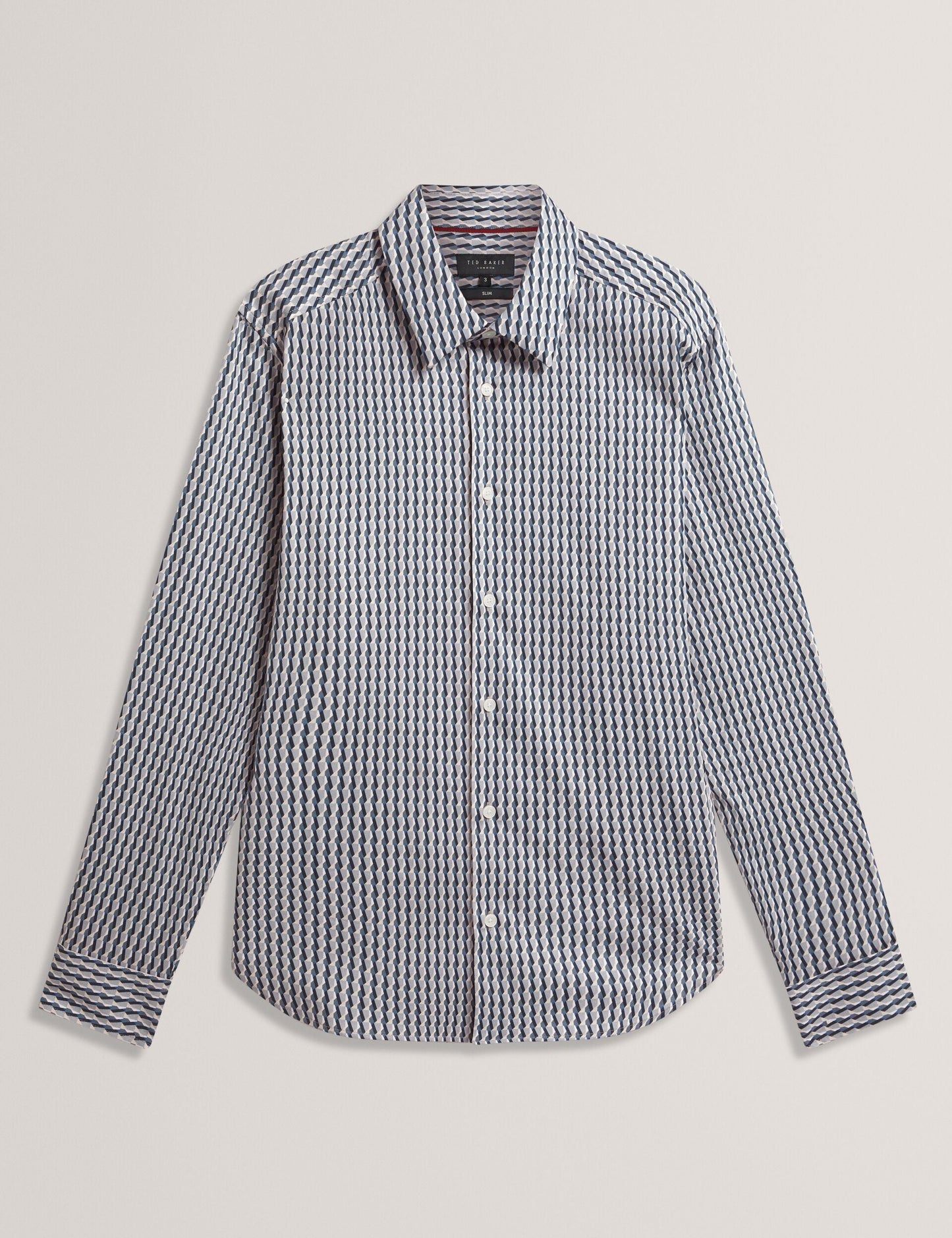 Ted Baker FIRDAWI Slim Geo Striped Long Sleeve Shirt NAVY