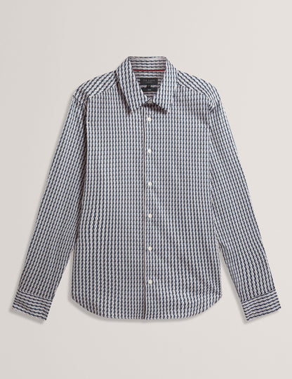 Ted Baker FIRDAWI Slim Geo Striped Long Sleeve Shirt NAVY