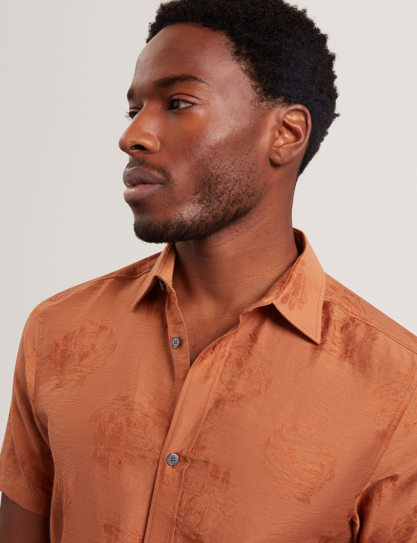 Ted Baker FABIANE Floral Jacquard Woven Short Sleeve Shirt BURNT RED