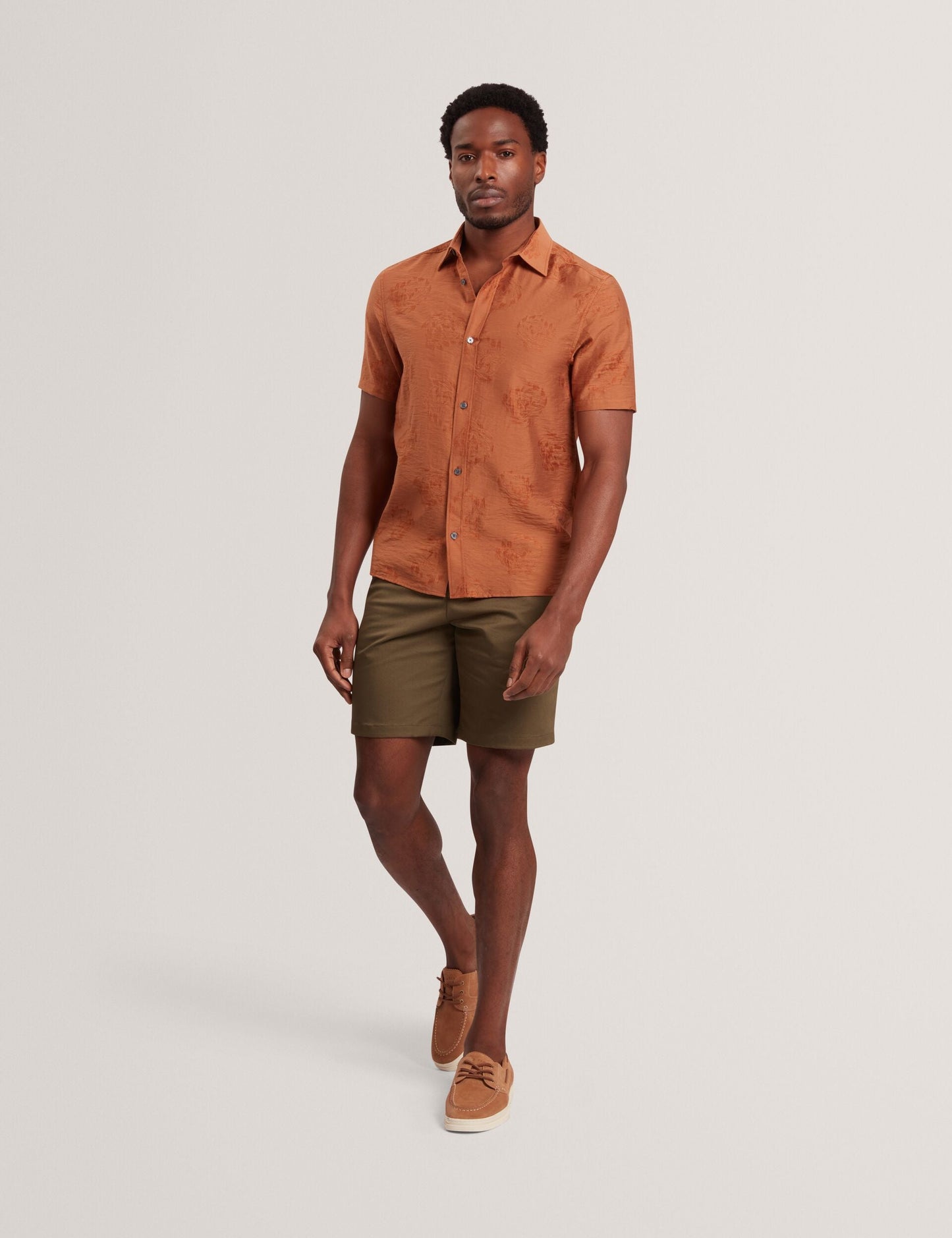 Ted Baker FABIANE Floral Jacquard Woven Short Sleeve Shirt BURNT RED