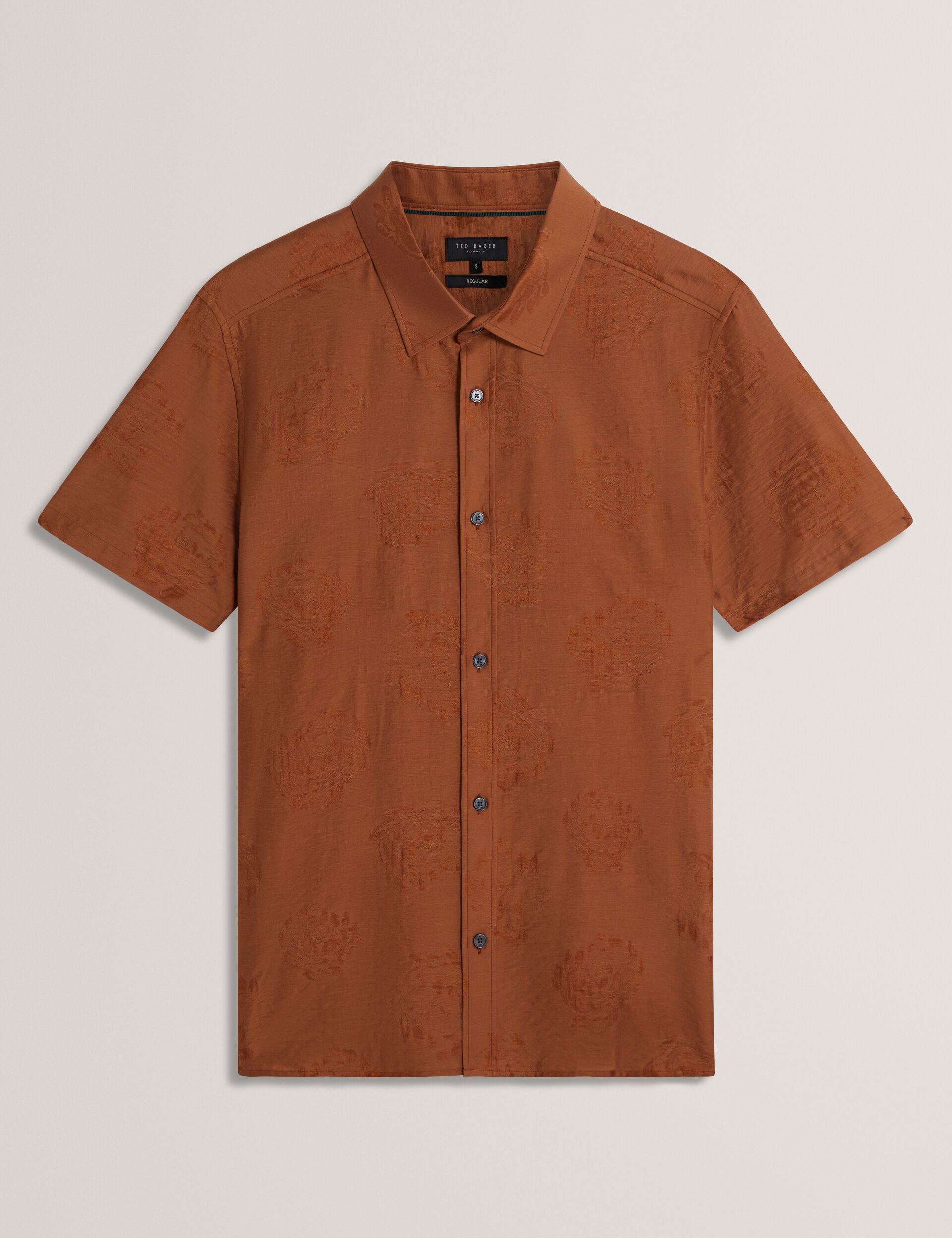 Ted Baker FABIANE Floral Jacquard Woven Short Sleeve Shirt BURNT RED