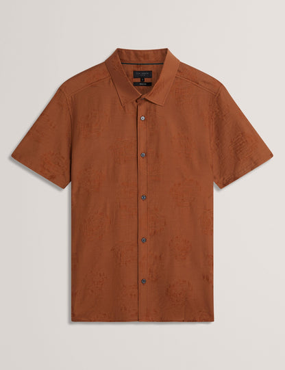 Ted Baker FABIANE Floral Jacquard Woven Short Sleeve Shirt BURNT RED