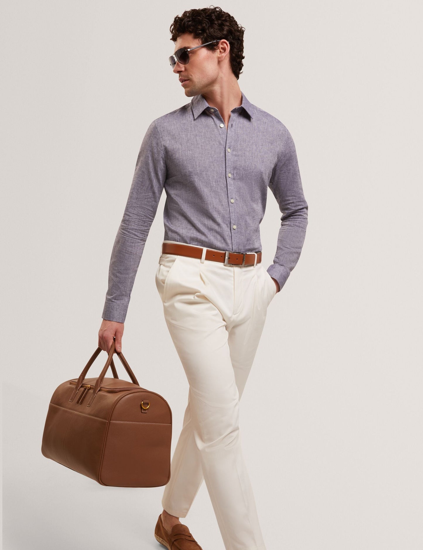 Ted Baker PRYNN Linen Cotton Woven Long Sleeve Shirt NAVY