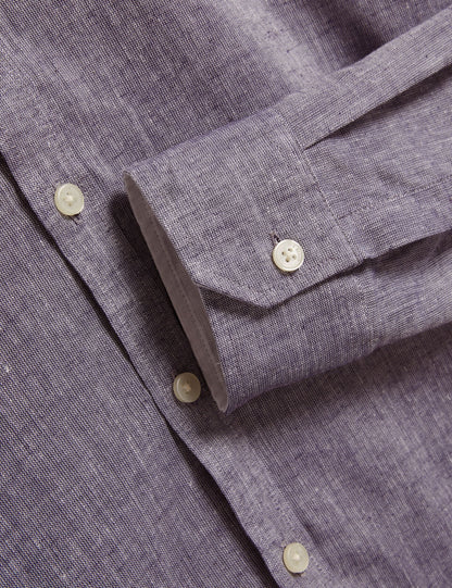 Ted Baker PRYNN Linen Cotton Woven Long Sleeve Shirt NAVY