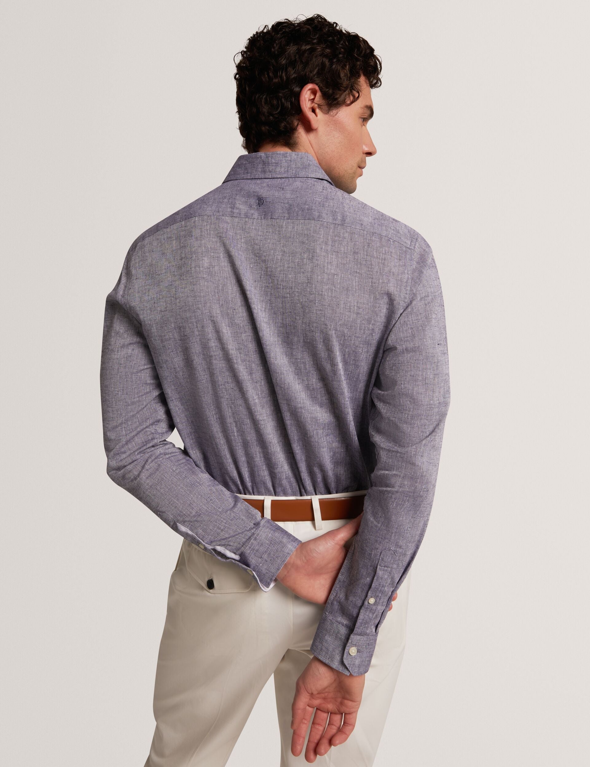 Ted Baker PRYNN Linen Cotton Woven Long Sleeve Shirt NAVY